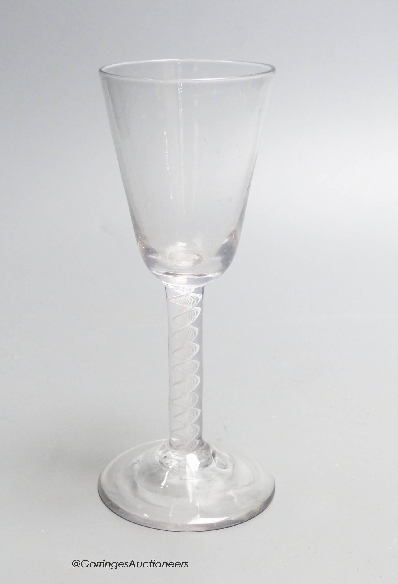 A Georgian opaque twist stem ale glass, c.1765, height 15cm